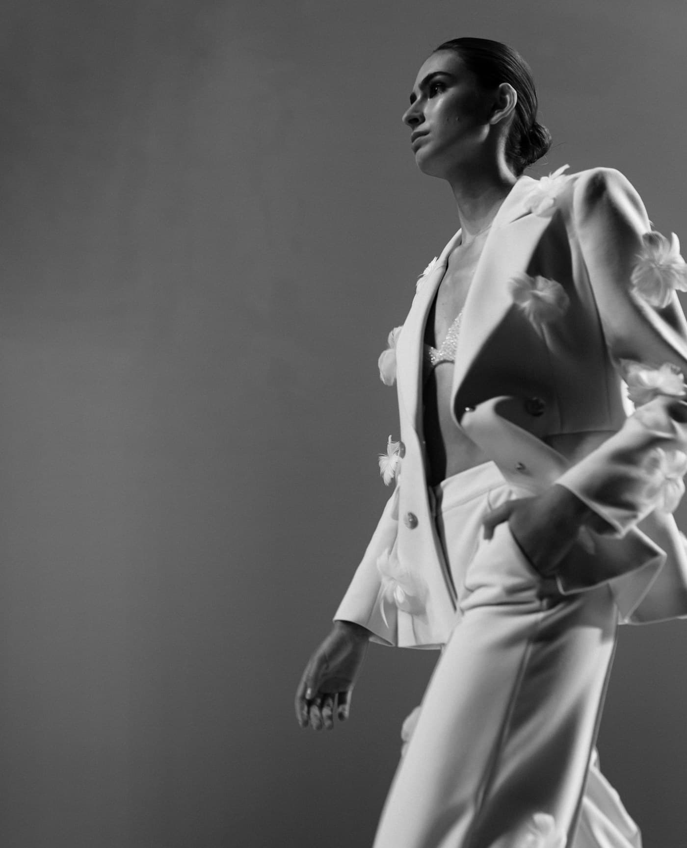 Monochrome editorial fashion portrait